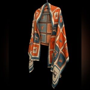 Large Horse Scarf/Throw in Blue and Orange